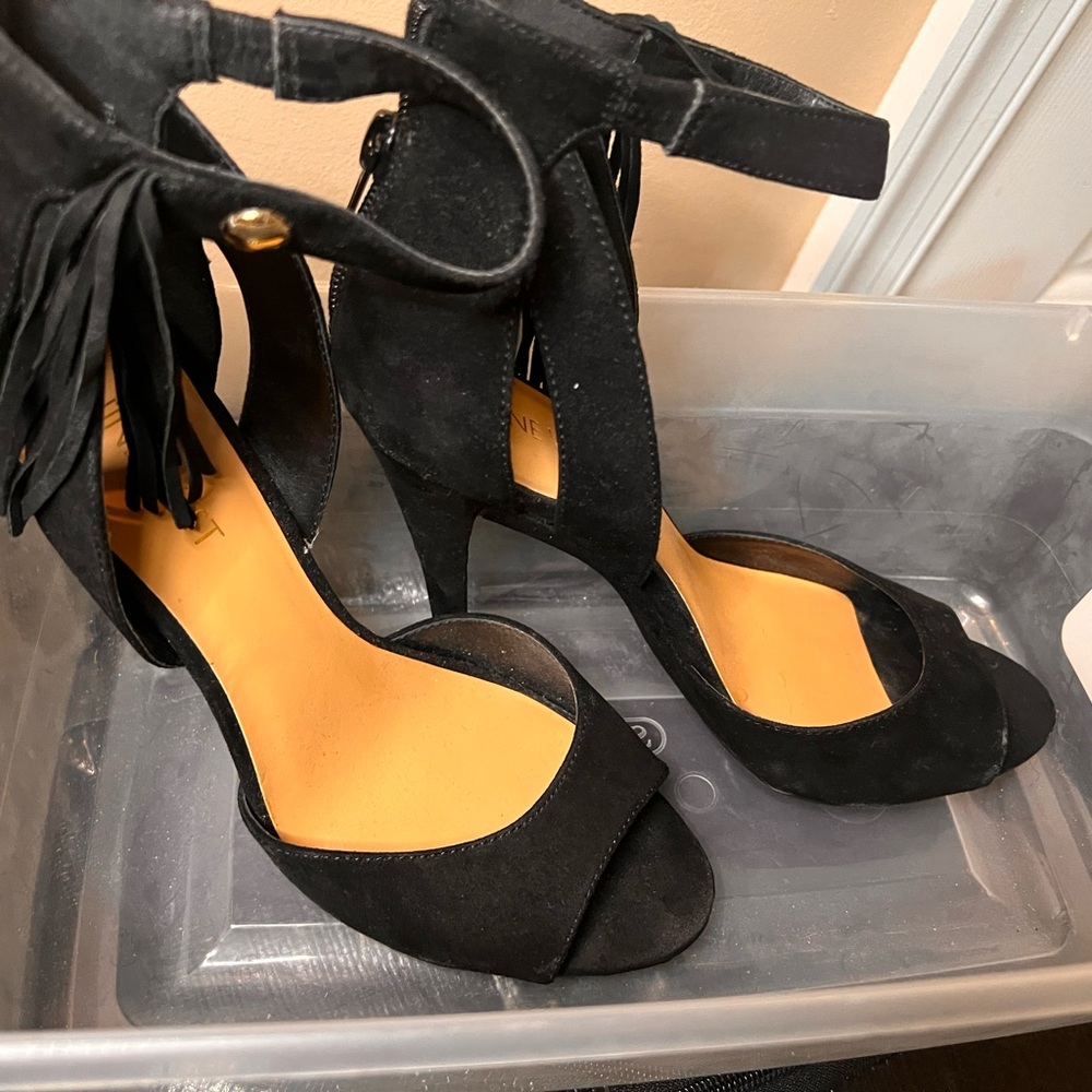 Nine West Black Heels with Tassel Ankle Strap